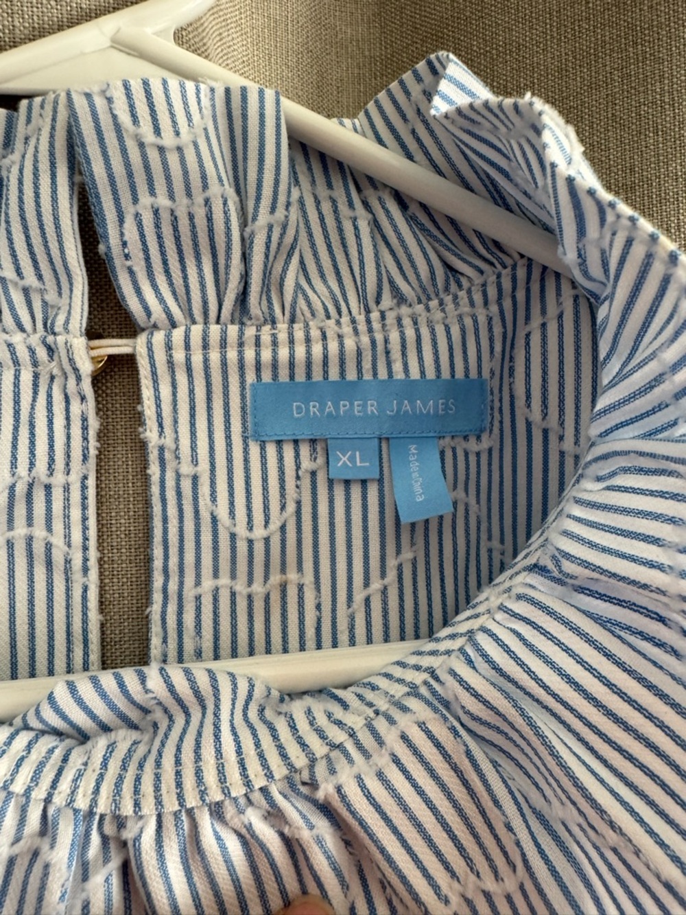 Draper James “Ingrid” Light Blue Striped Ruffle Neck Blouse size XL - Picture 3 of 11